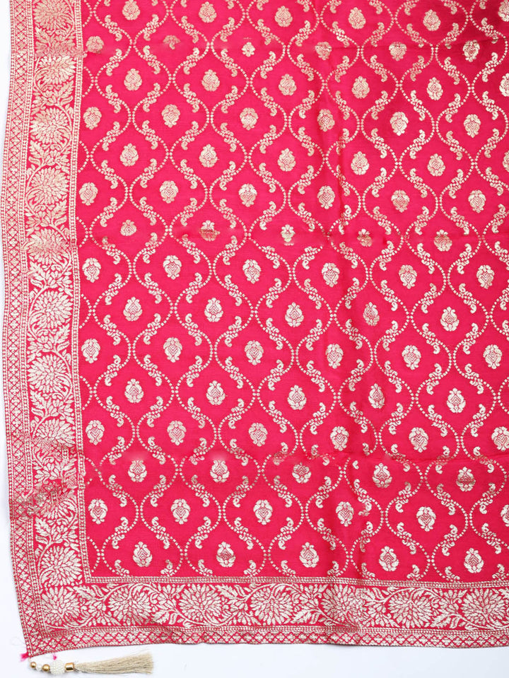 Embroidered Chanderi Unstitched Suit With Pant &amp; Dupatta