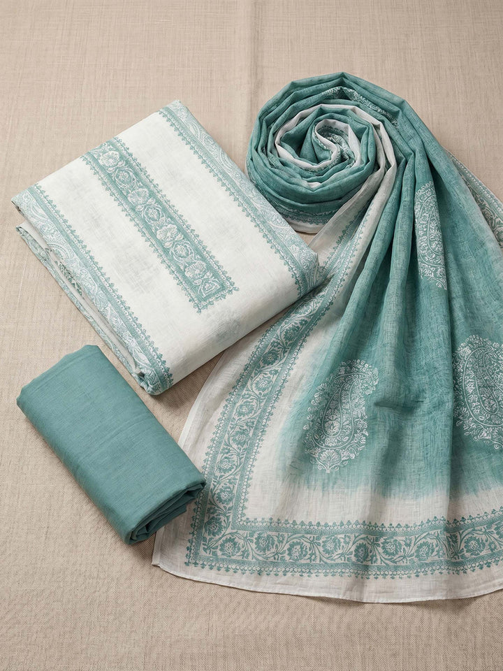 Printed Cotton Blend Unstitched Suit With Dupatta
