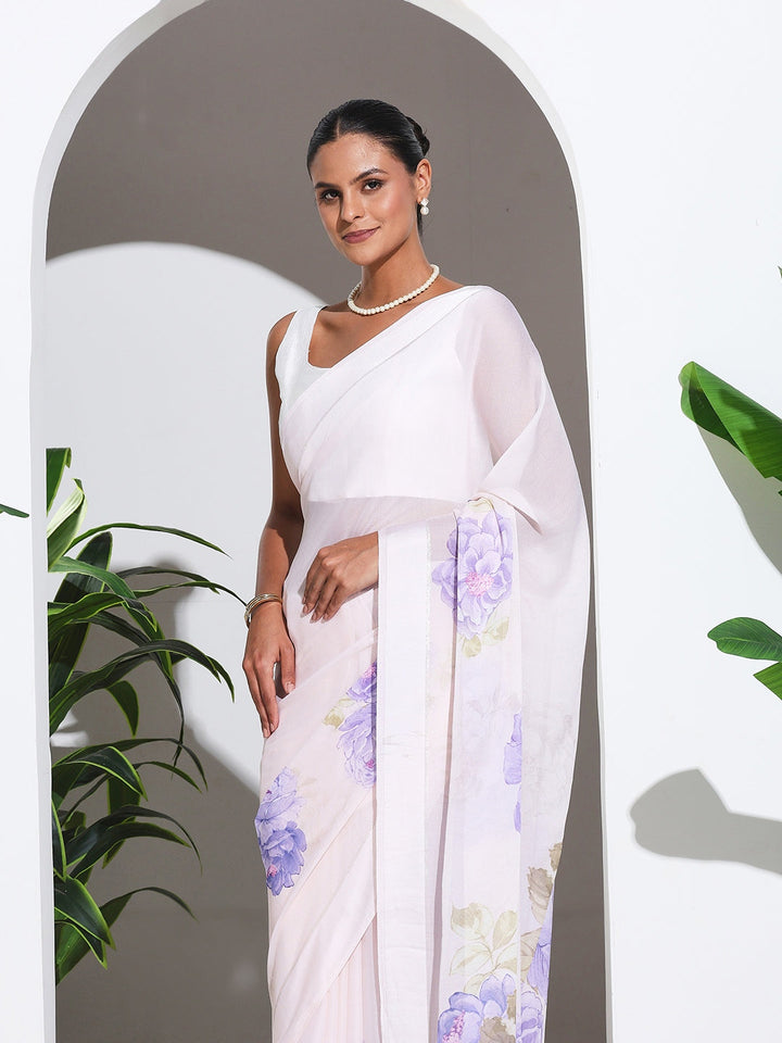 Floral Printed Crepe Saree