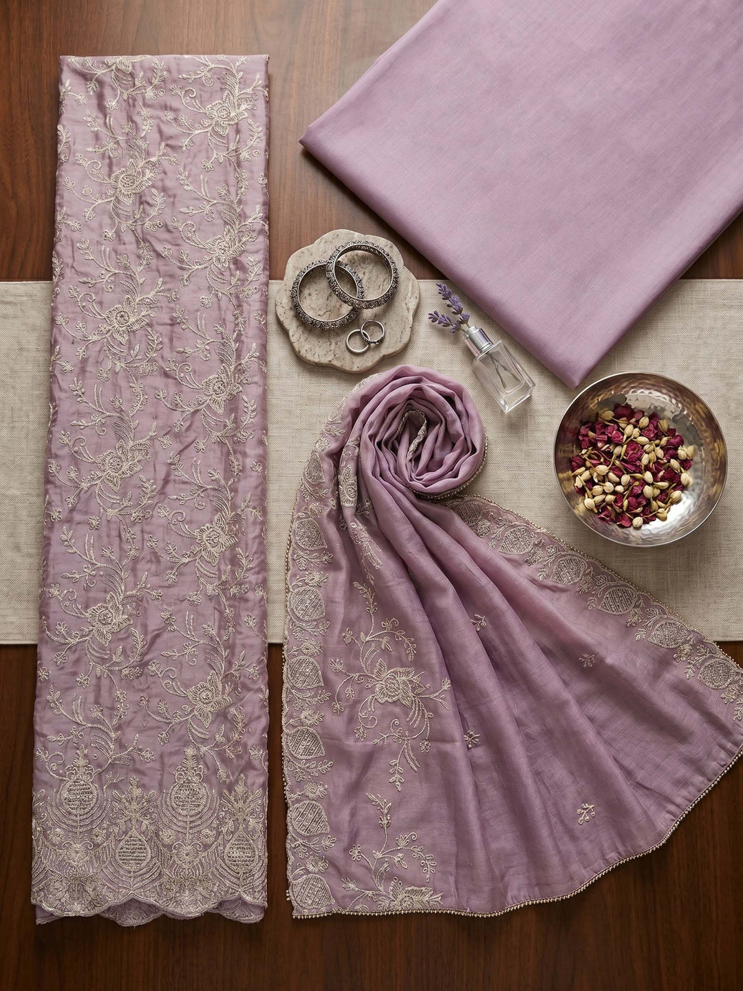 Neck Embroidered Cotton Blend Unstitched Suit With Dupatta
