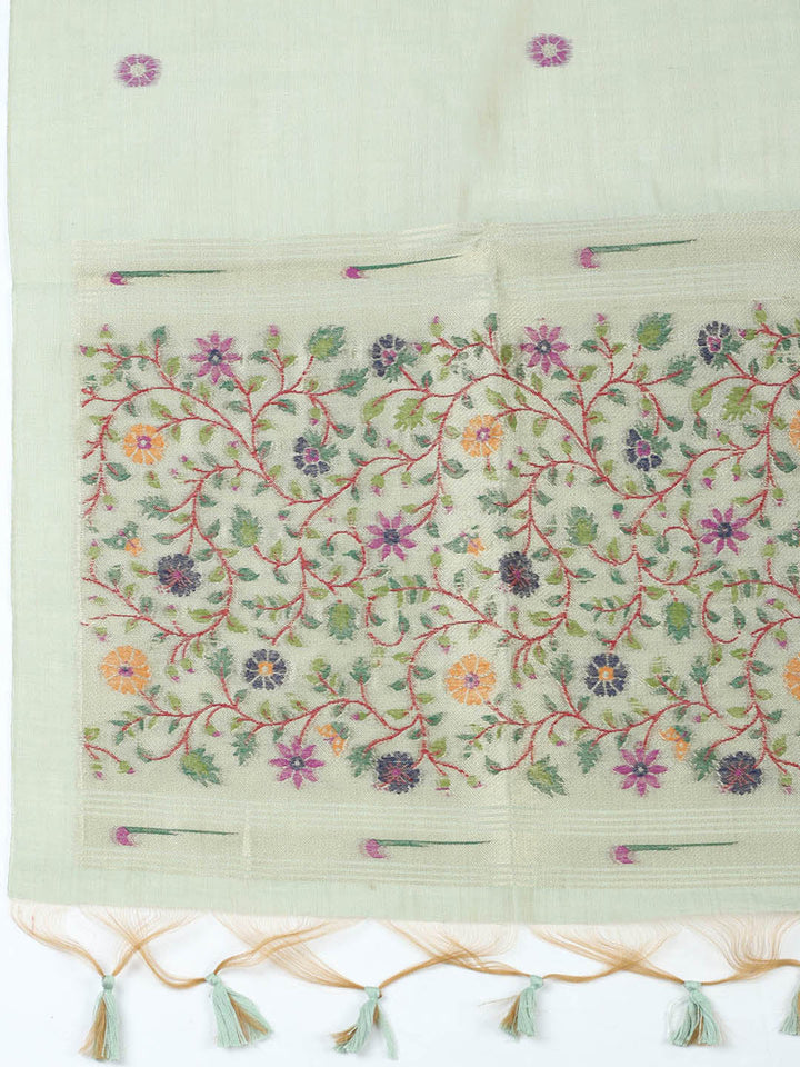 Embroidered Chanderi Unstitched Suit With Pant &amp; Dupatta