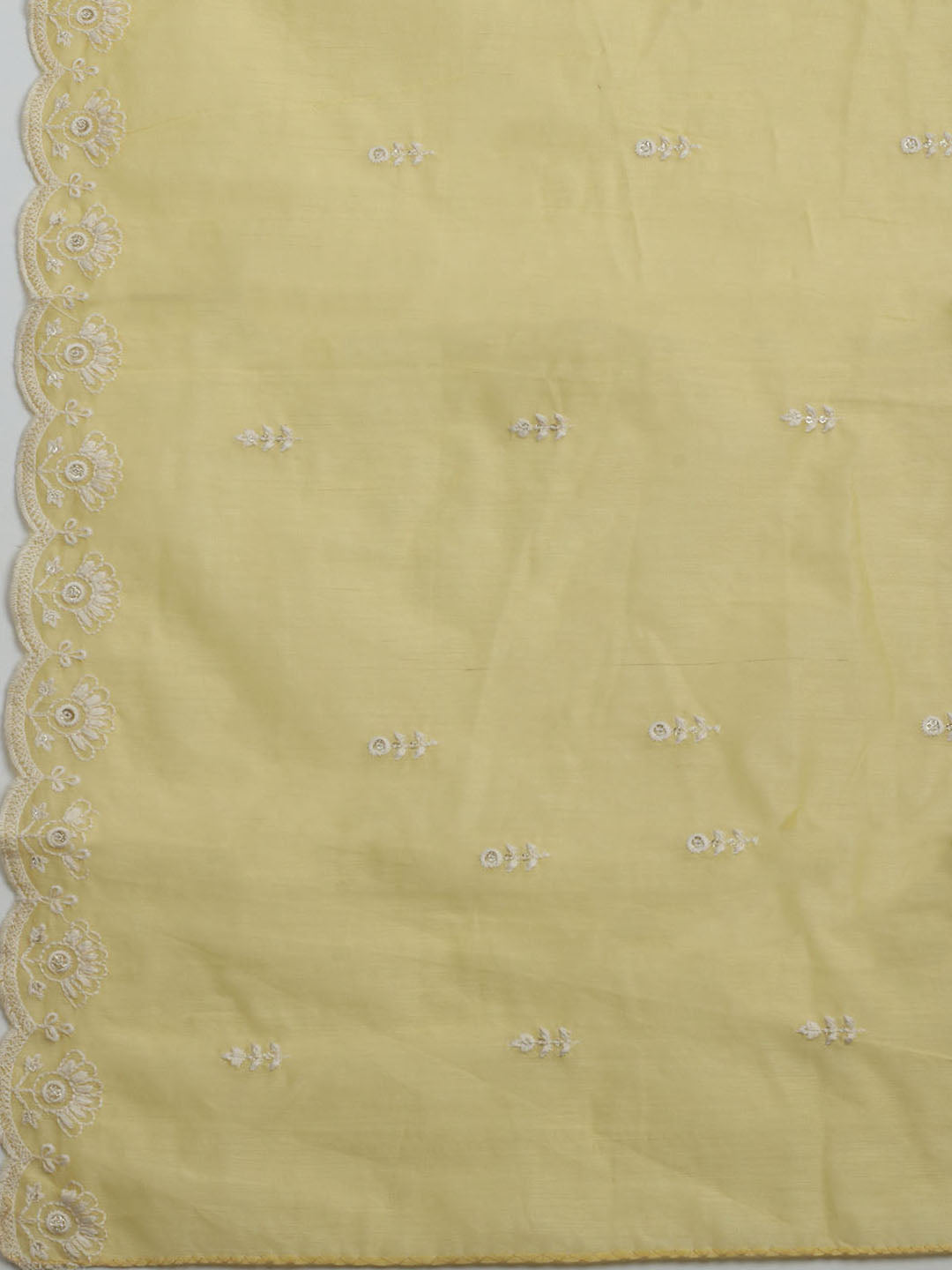 Embroidered Chanderi Unstitched Kurta With Pant & Dupatta