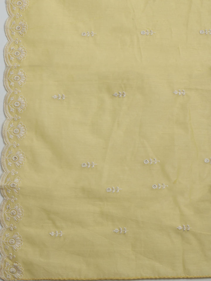 Embroidered Chanderi Unstitched Kurta With Pant &amp; Dupatta