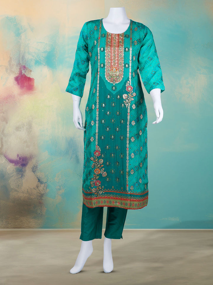 Bandhani Printed Organza Kurta With Pants &amp; Dupatta