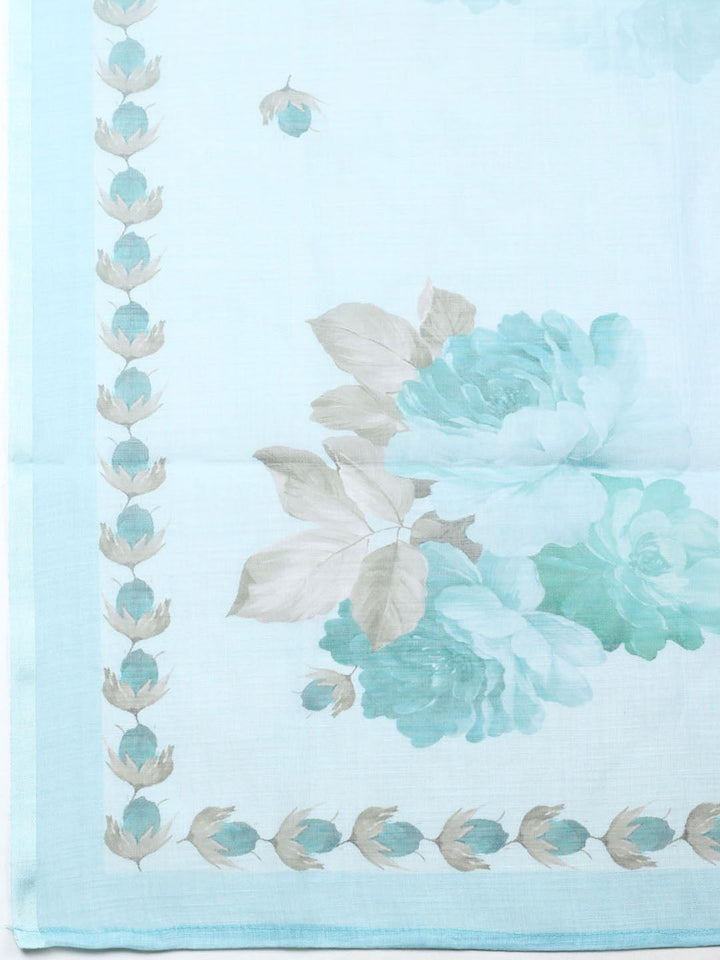 Embroidered Linen Blend Unstitched Suit With Pant Dupatta