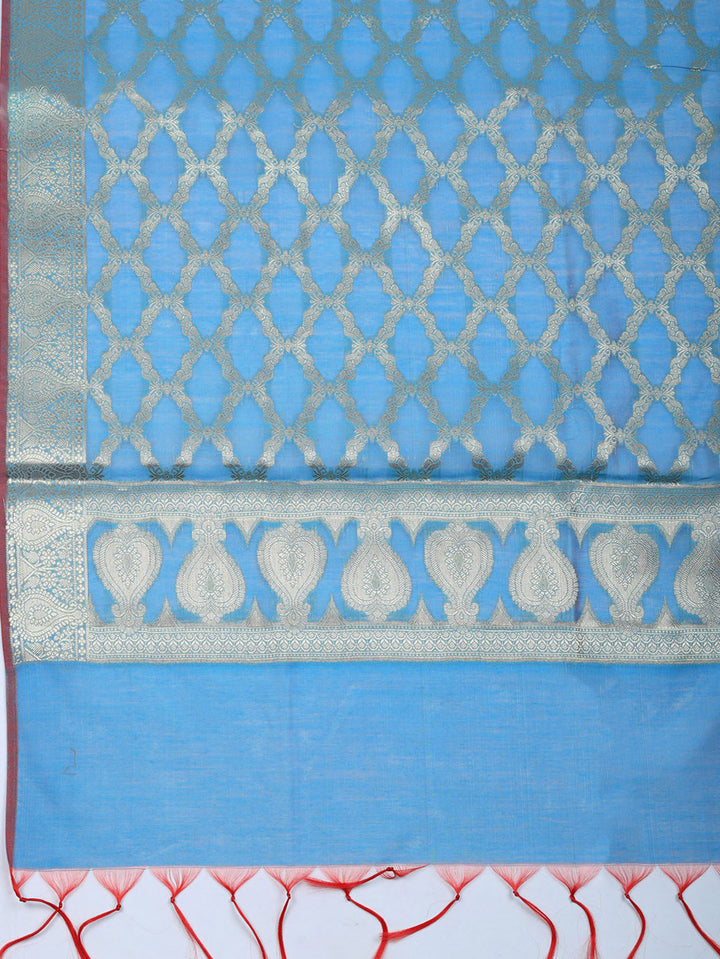 Woven Design Art Silk Unstitched Suit With Pant &amp; Dupatta