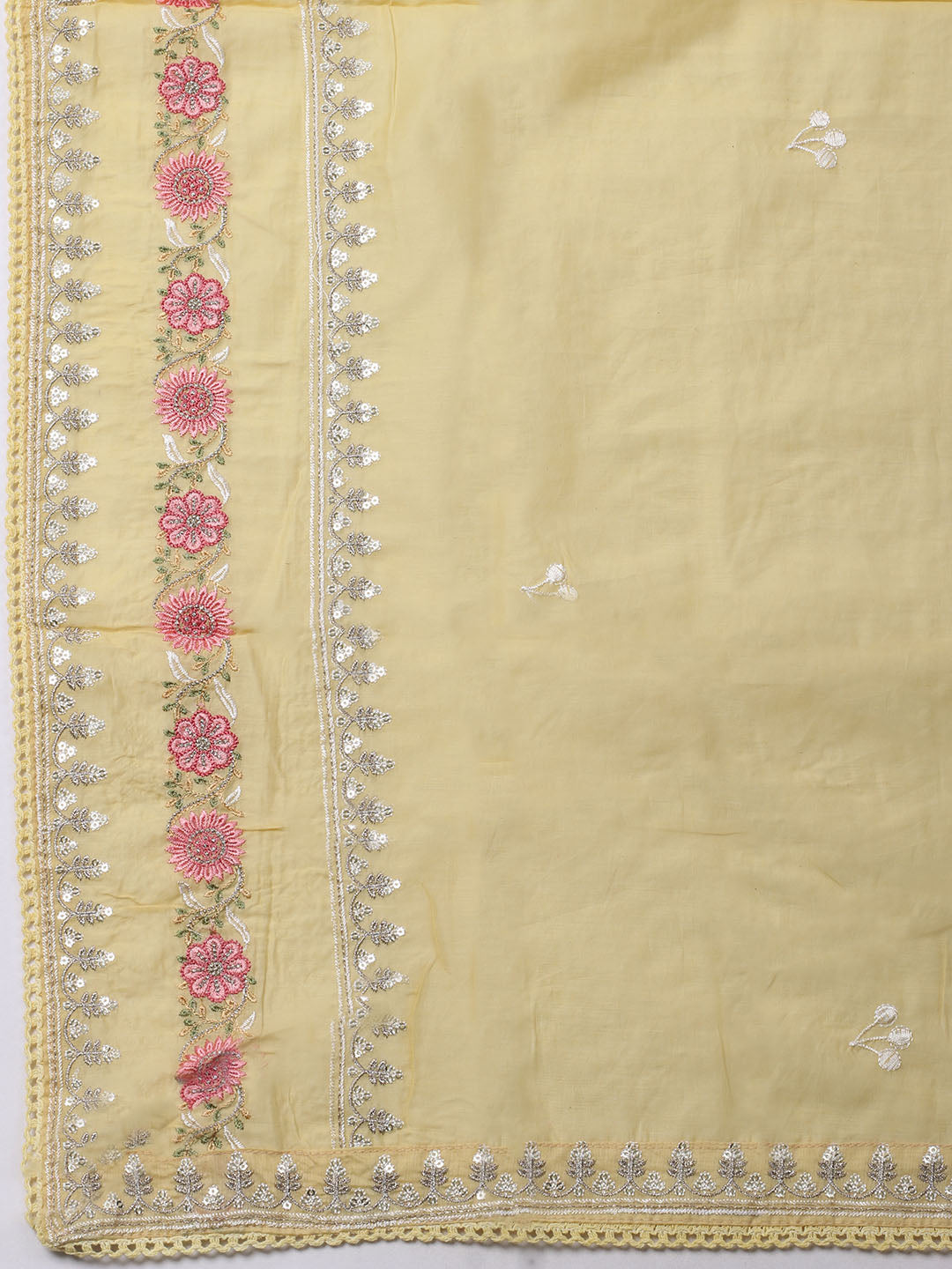 Embroidered Chanderi Unstitched Kurta With Pant &amp; Dupatta