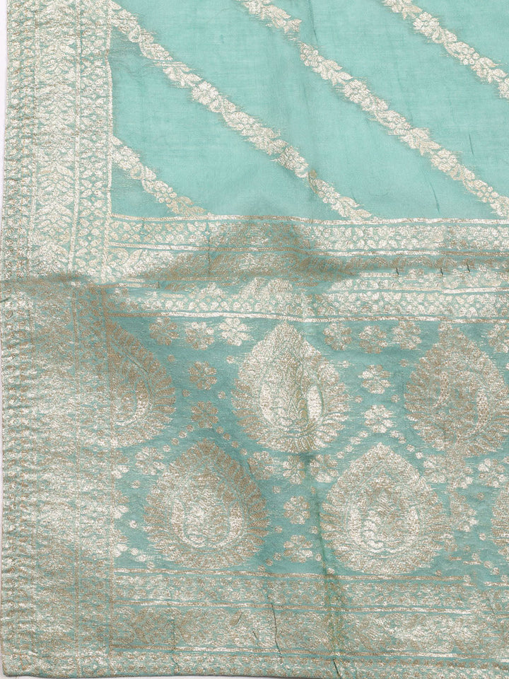 Neck Embroidered Tissue Unstitched Suit Piece With Dupatta