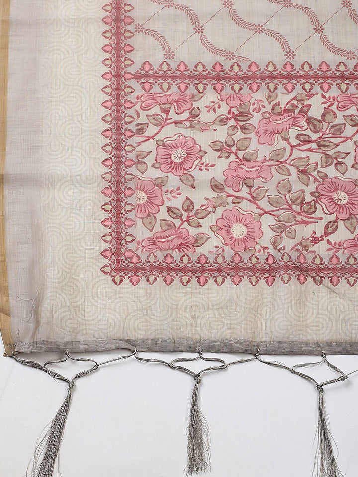 Embroidered Chanderi Unstitched Suit With Pant &amp; Dupatta