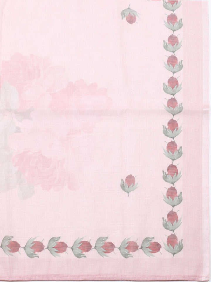Embroidered Linen Blend Unstitched Suit With Pant Dupatta