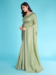 Embroidered Chinon Saree