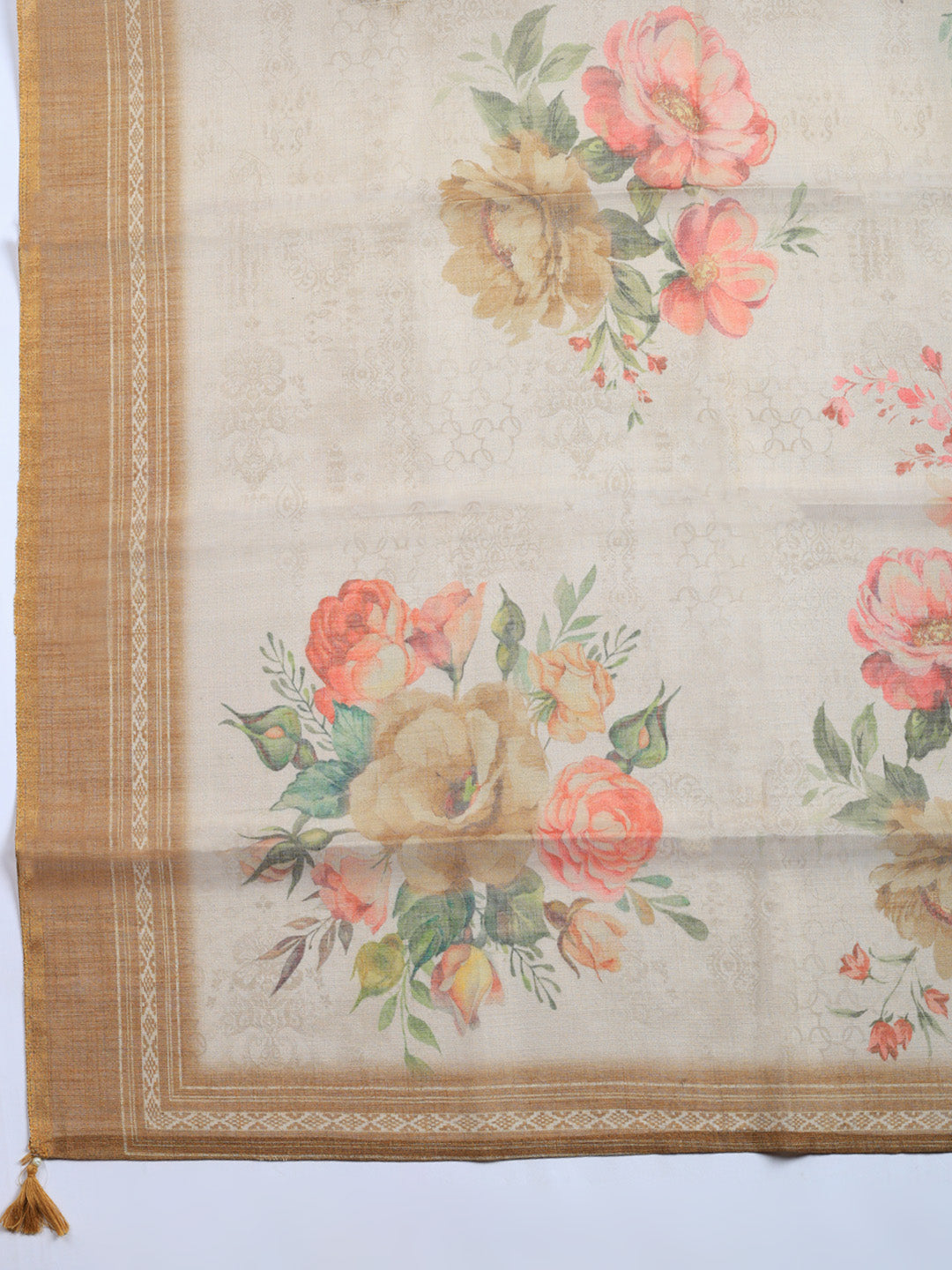 Printed Linen Blend Unstitched Suit With Pant &amp; Dupatta