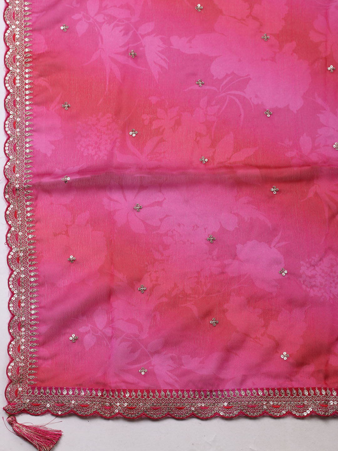 Embroidered Art Silk Unstitched Suit With Pant &amp; Dupatta