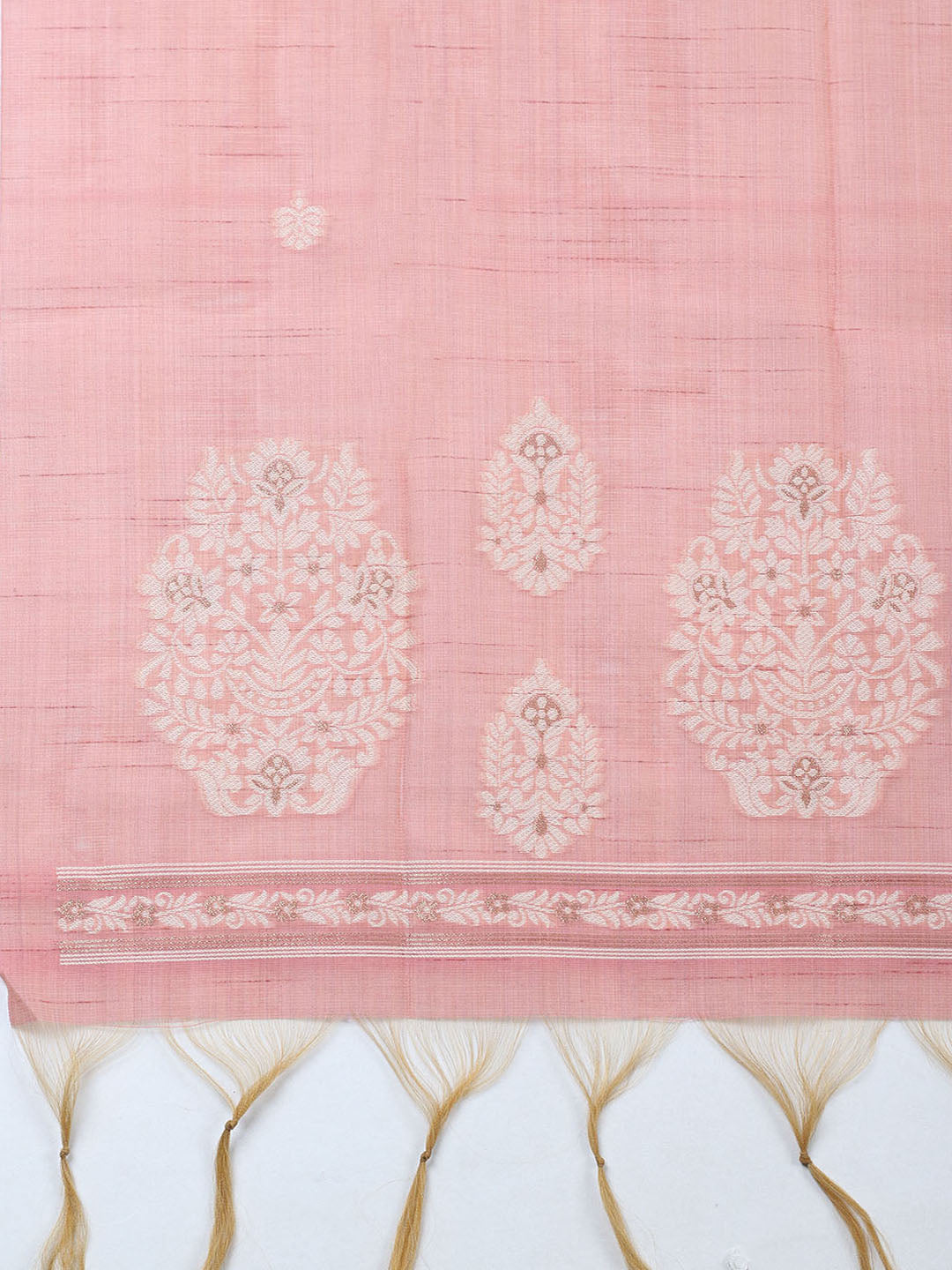 Printed Chanderi Unstitched Suit With Pant &amp; Dupatta