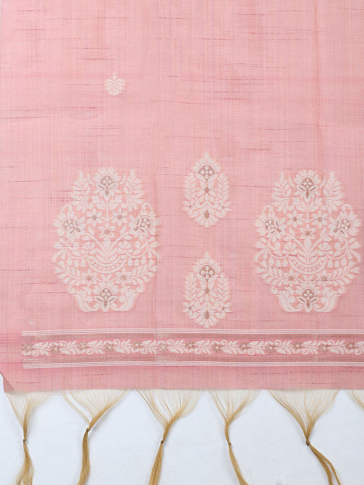 Printed Chanderi Unstitched Suit With Pant &amp; Dupatta