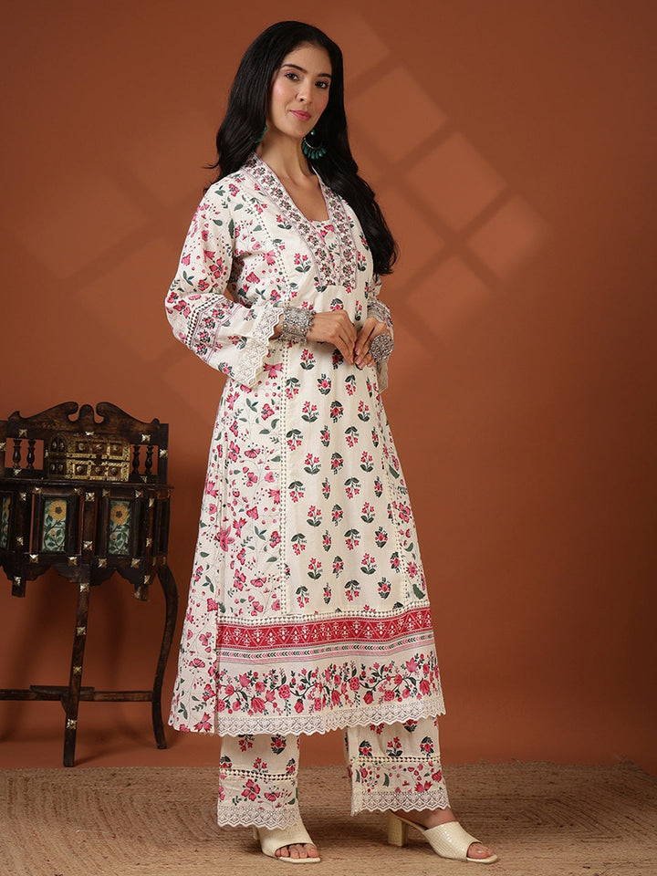 Printed Cotton Blend Kurta With Pant &amp; Dupatta
