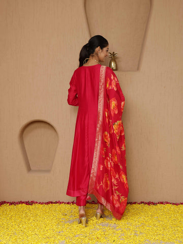 Zari Embroidery Handloom Kurta With Pants & Dupatta