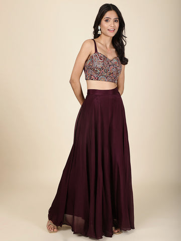 Sequin Embroidery Chinon Crop Top With Sharara & Shrug