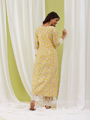 Floral Printed Cotton Anarkali Kurta With Pants