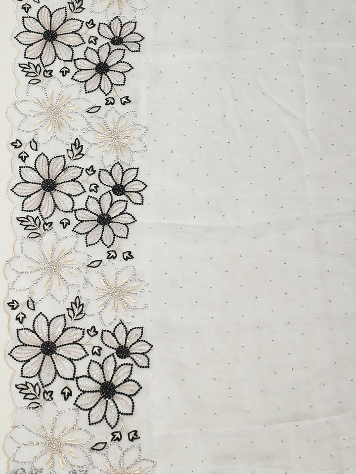 Embellished Organza Unstitched Suit With Pant &amp; Dupatta