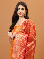 Woven Banarasi Chanderi Unstitched Suit With Dupatta