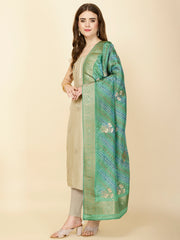 Neck Embroidered Chanderi Unstitched Suit Piece With Dupatta
