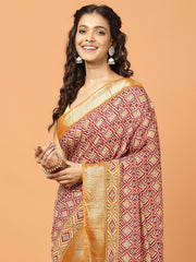 Floral Zari Border Printed Art Silk Woven Saree