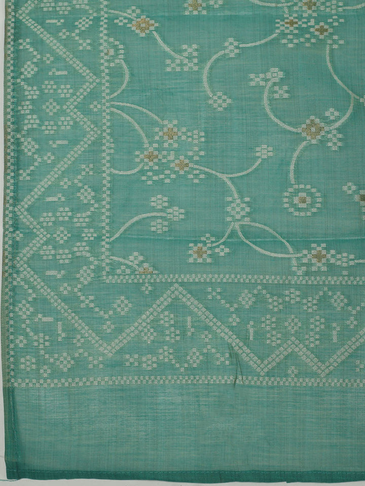Embroidered Chanderi Unstitched Kurta With Pant &amp; Dupatta