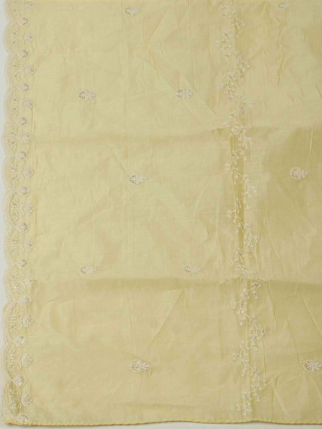 Embroidered Chanderi Unstitched Suit With Pant &amp; Dupatta