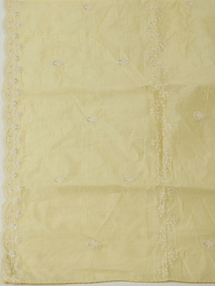 Embroidered Chanderi Unstitched Suit With Pant &amp; Dupatta