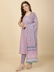 Neck Patti Printed Cotton Unstitched Suit Piece With Dupatta