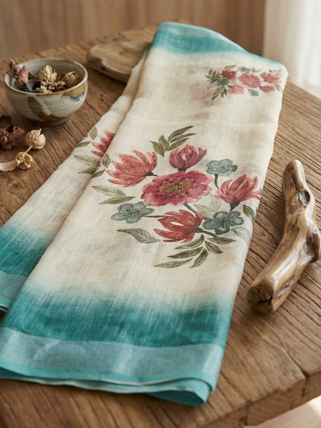 Embroidered Cotton Blend Unstitched Suit With Pant &amp; Dupatta
