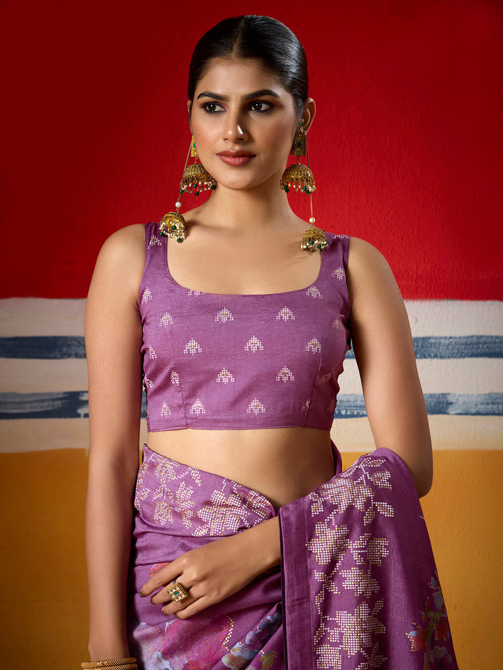 Digital Floral Printed Art Silk Saree