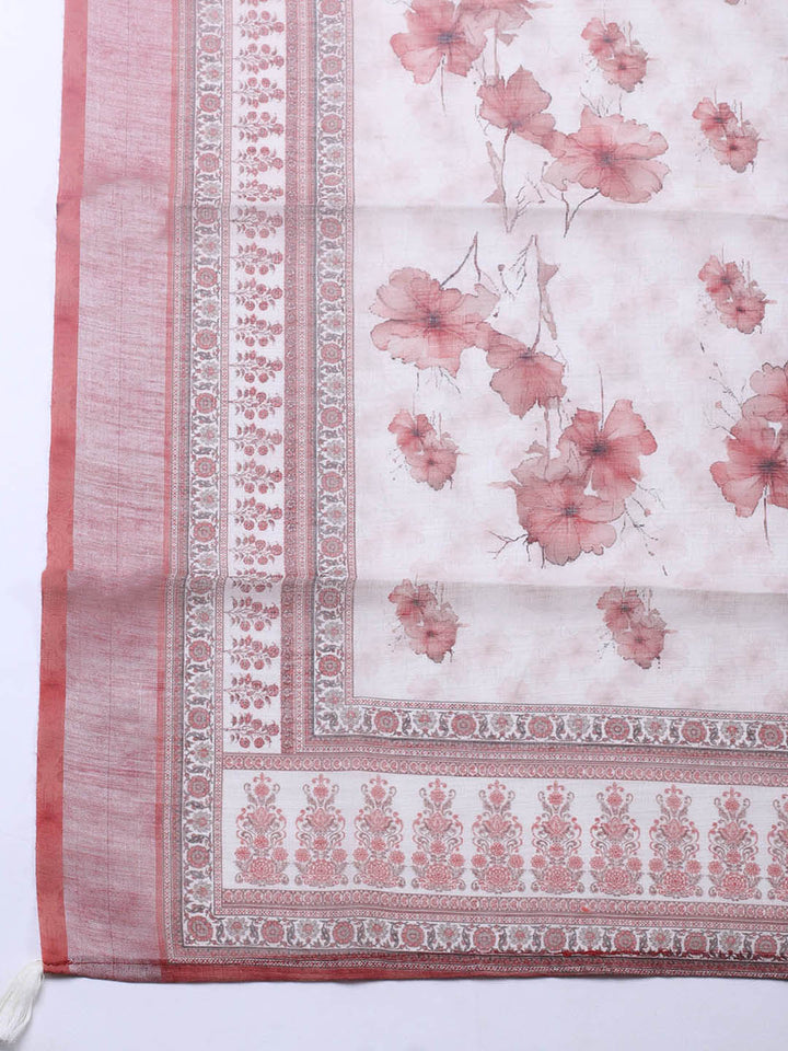 Embroidered Linen Blend Unstitched Suit With Pant &amp; Dupatta