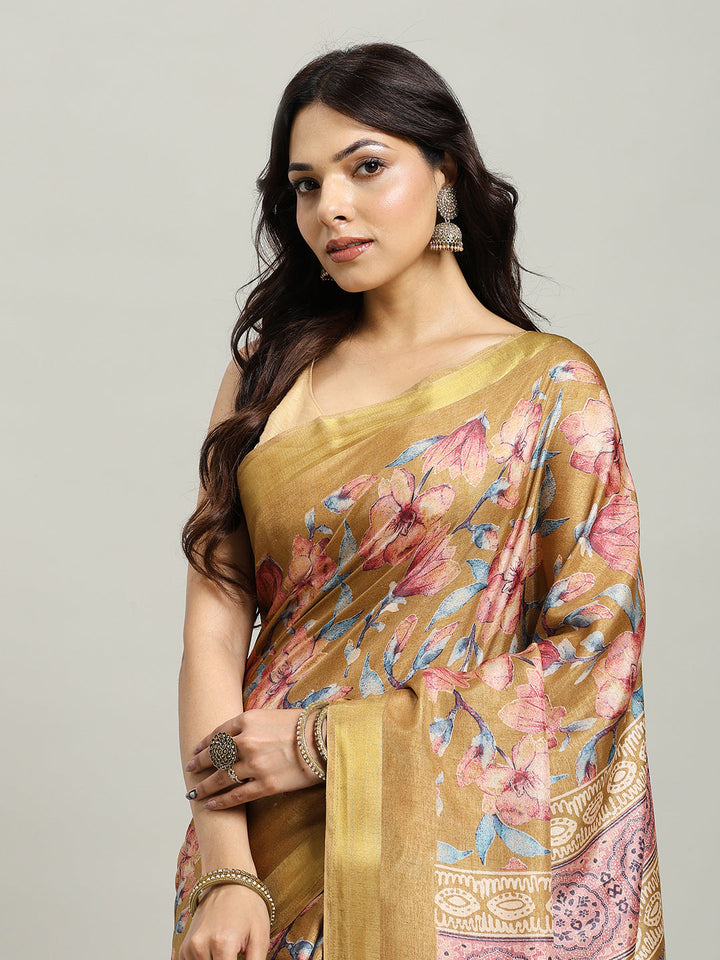 Floral Printed Art Silk Woven Saree