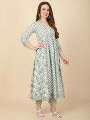 Floral Printed Cotton Kurta With Pants & Dupatta