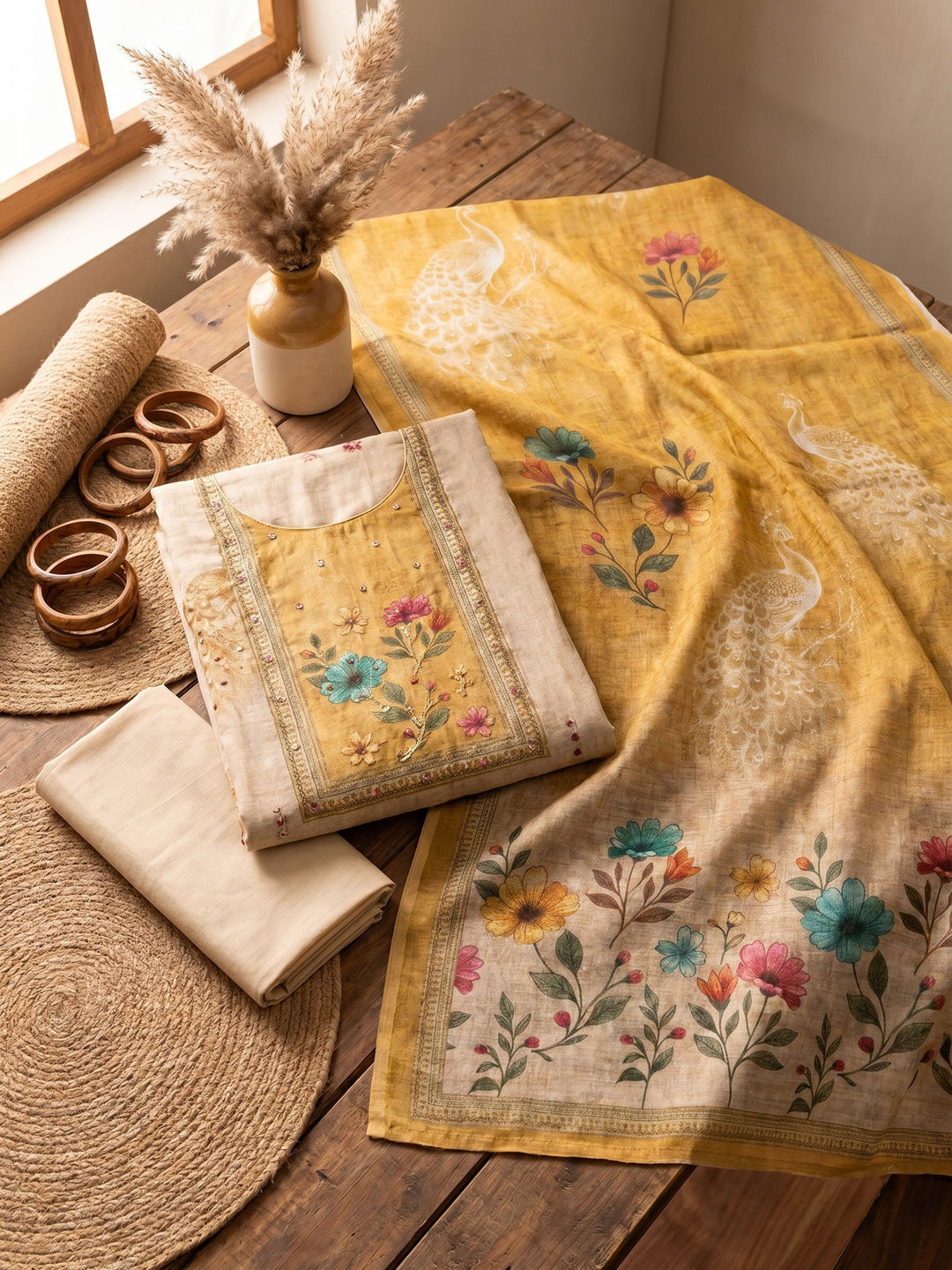 Printed Linen Unstitched Suit With Dupatta