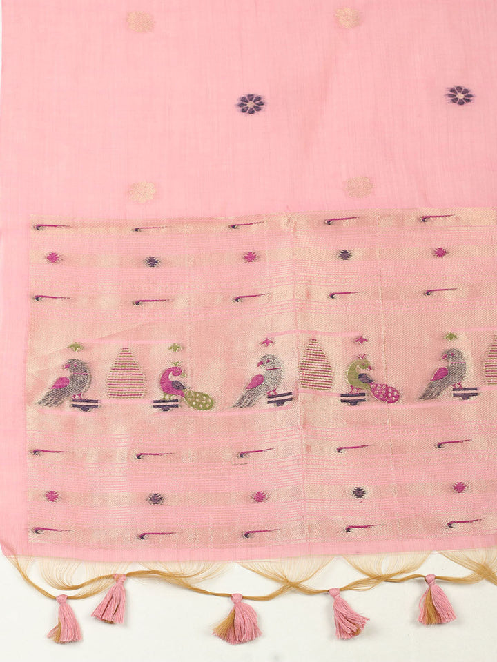 Embroidered Chanderi Unstitched Suit With Pant &amp; Dupatta