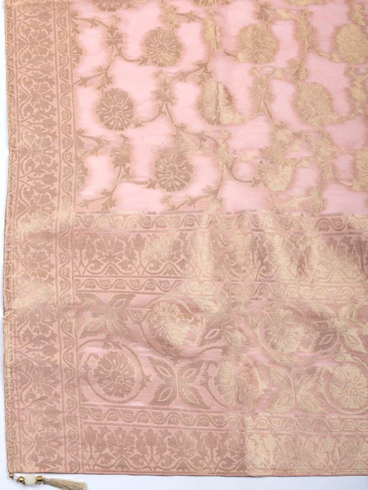 Embroidered Chanderi Unstitched Suit With Pant &amp; Dupatta