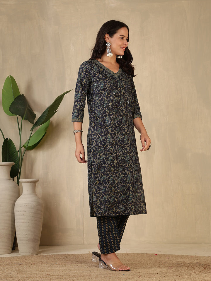 Printed Cotton Blend Suit With Pant &amp; Dupatta
