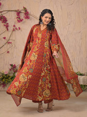 Printed Cotton Kurta With Pant & Dupatta