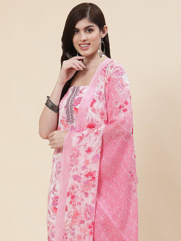 Floral Printed Unstitched Suit Piece With Dupatta