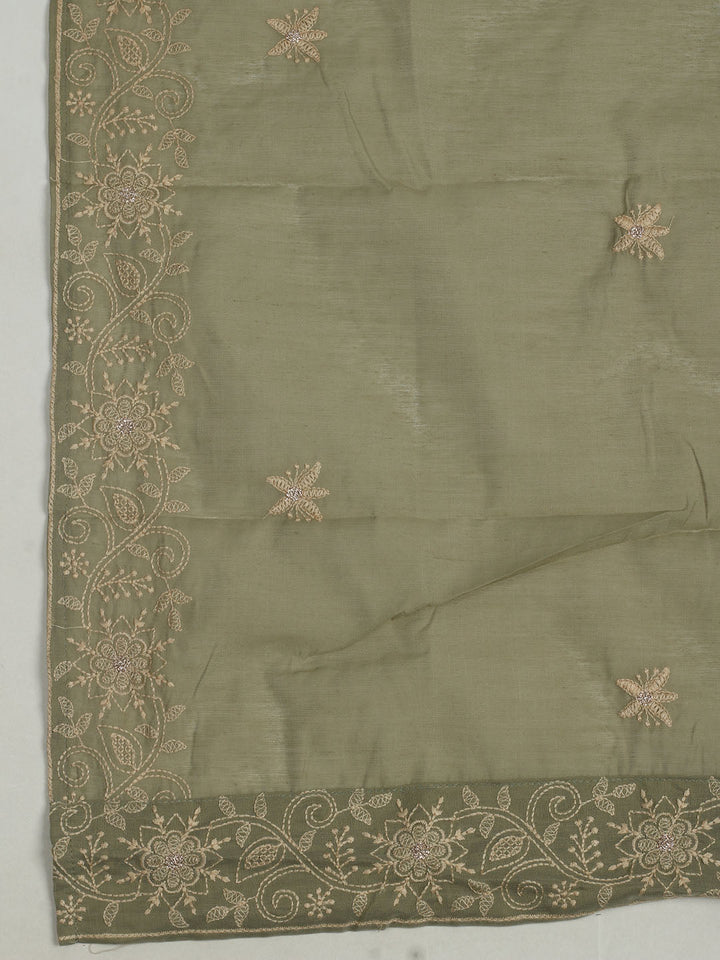 Embroidered Chanderi Unstitched Suits Casual Suit With Pant &amp; Dupatta