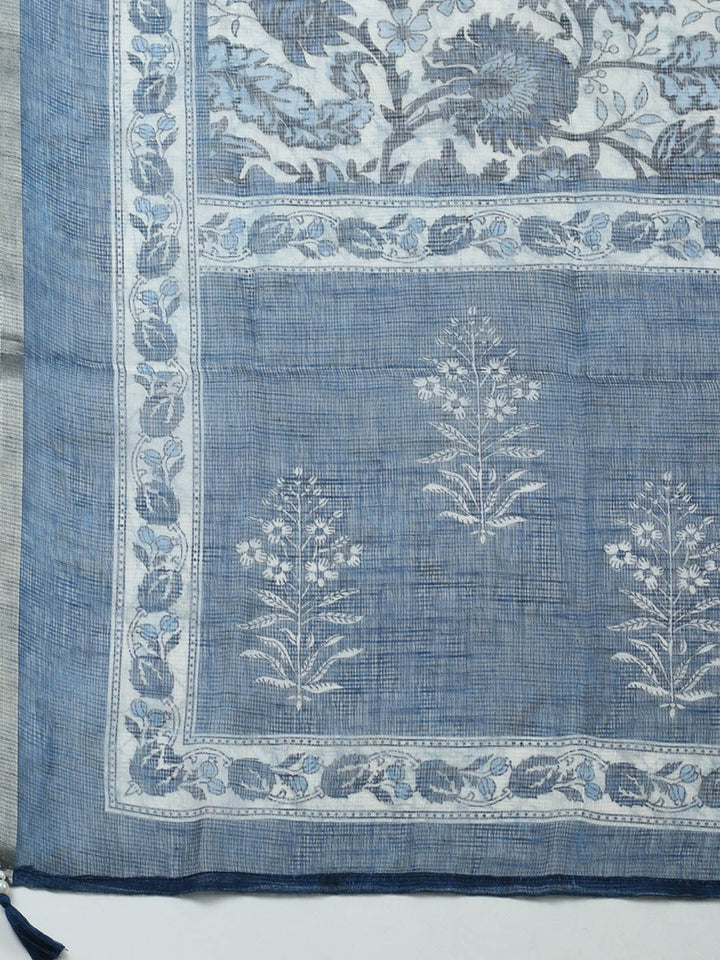 Printed Cotton Blend Unstitched Suit With Pant Dupatta