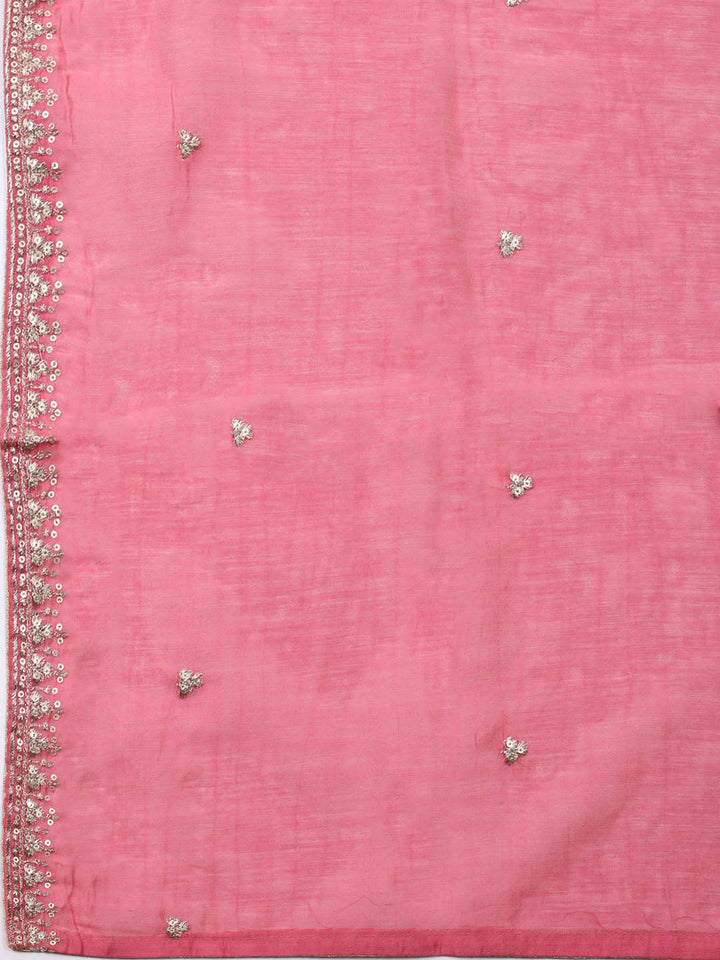 Neck Embroidered Chanderi Unstitched Suit With Dupatta