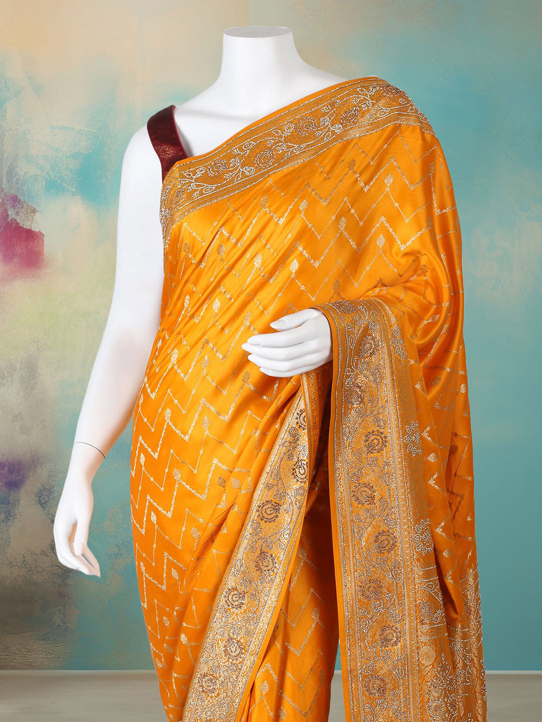 Woven Design &amp; Embellished Border Satin Saree