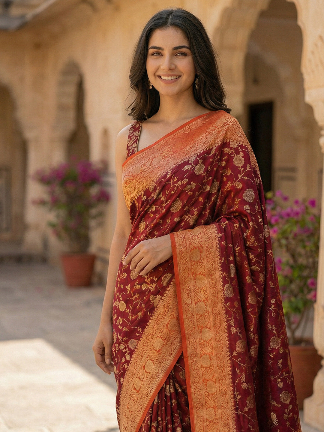 Plain Crepe Saree