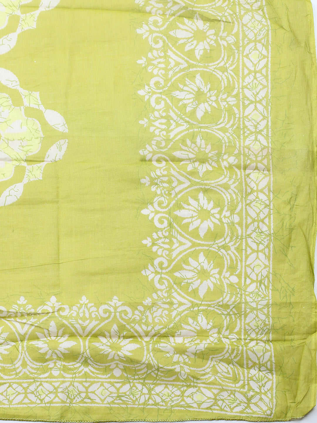 Printed Cotton Blend Unstitched Suit With Pant &amp; Dupatta
