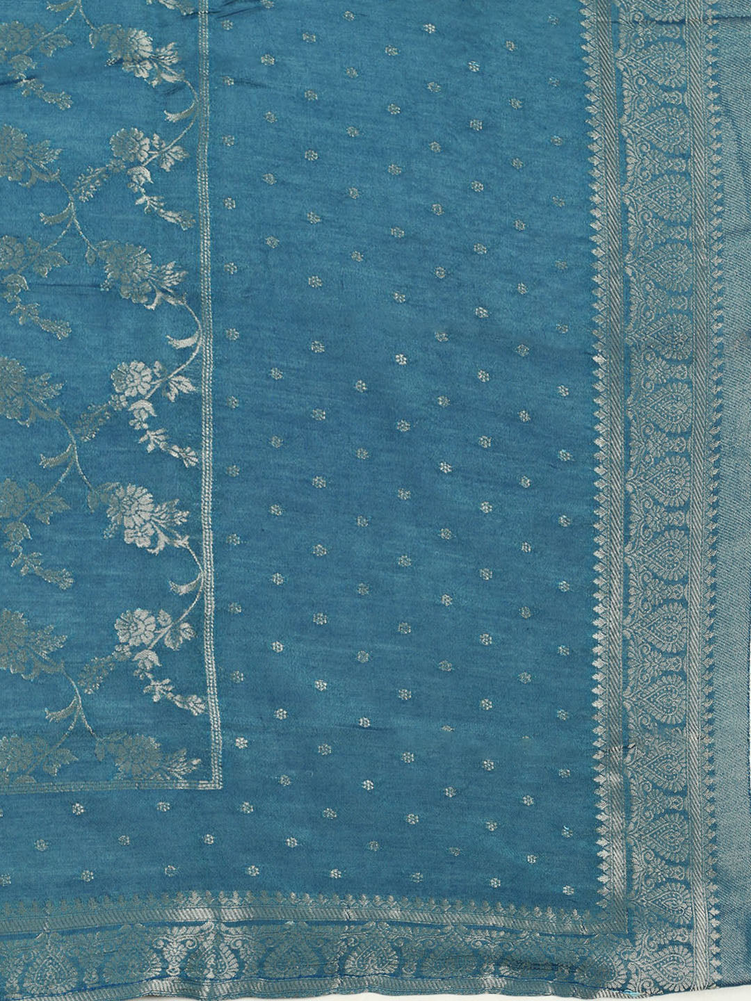 Embroidered Chanderi Unstitched Suit With Pant &amp; Dupatta