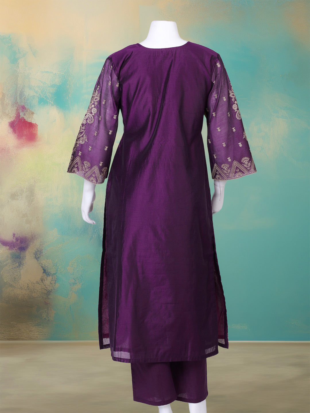 Embroidered Chanderi Kurta With Pant & Dupatta